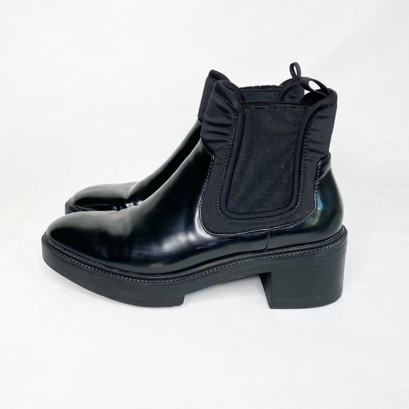 Zara Chelsea Lug Sole Chunky Heel Platform Ankle Boot Black Size 39 US 8 - Picture 3 of 12